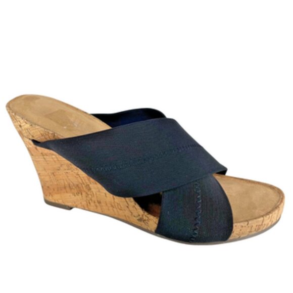 Aerosoles Party Plush Women's Black Stretch Open Toe Cork Wedge Sandal Size 9 - Picture 2 of 10